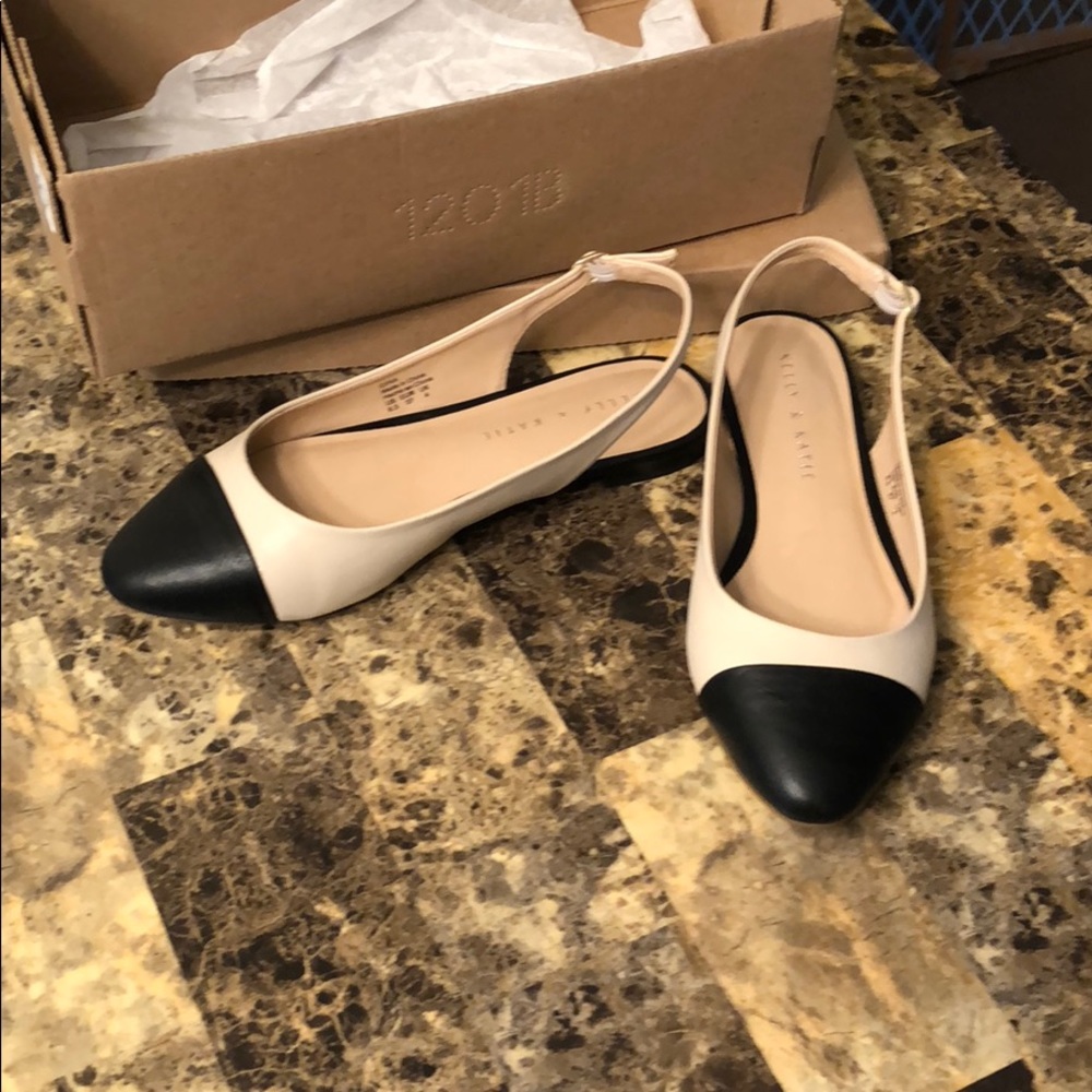Nude and Black sling back flats